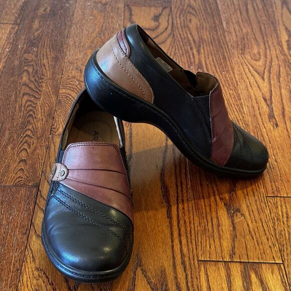 Aravon Danielle-AR Platform Womens 7 Leather Shoe Comfort Cushion Black CH6811 - Picture 1 of 14